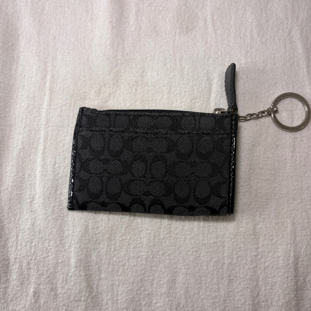 Coach Black Skinny Mini Signature Coin Purse Card Holder Keychain Wallet